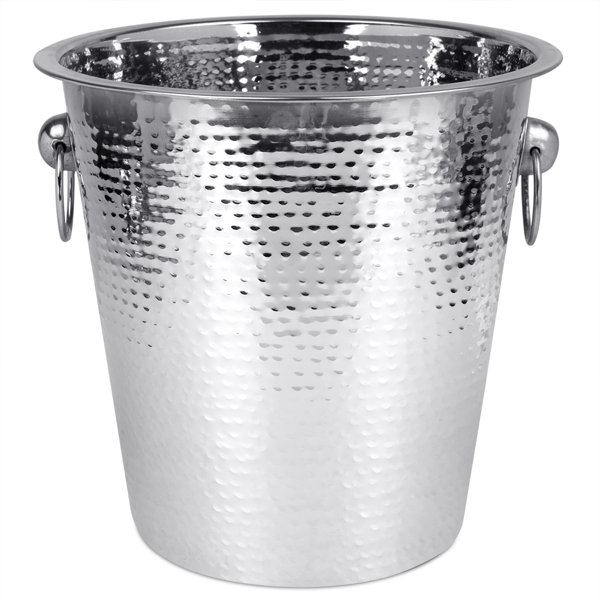 Hammered Aluminum Ice Bucket with Tongs and embossed drink recipes on